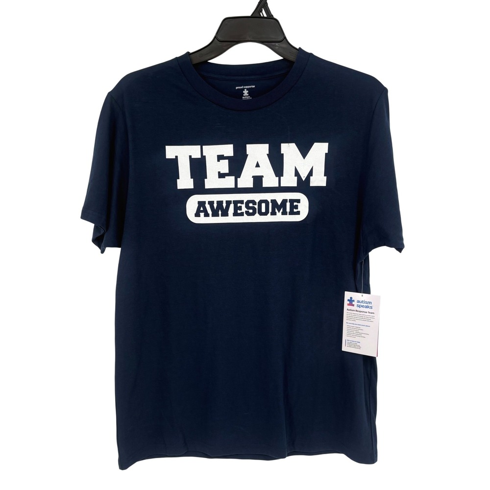 Autism Speaks "Team Awesome" T-Shirt Women Large Navy Blue Graphic Tee Awareness